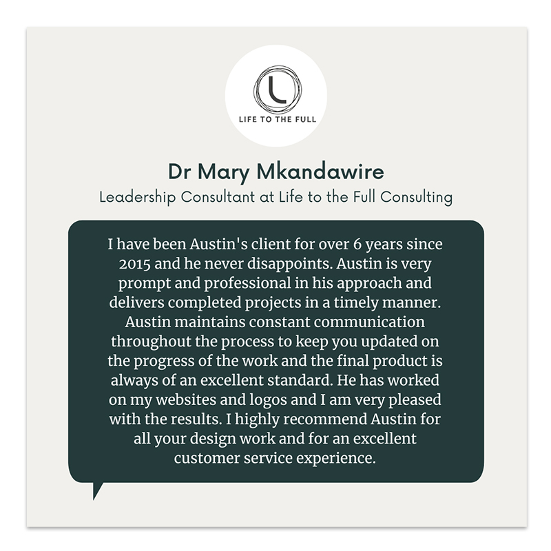 Dr Mary Mkandawire, lead consultant of life to the full, testimonial
