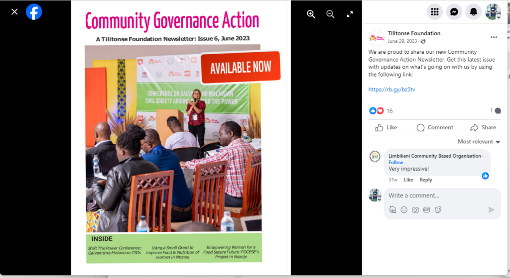Community Governance Action newsletter - Tilitonse Foundation