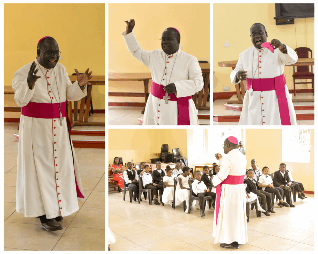 Archbishop George Desmond Tambala with children from St Kizito Chigoneka