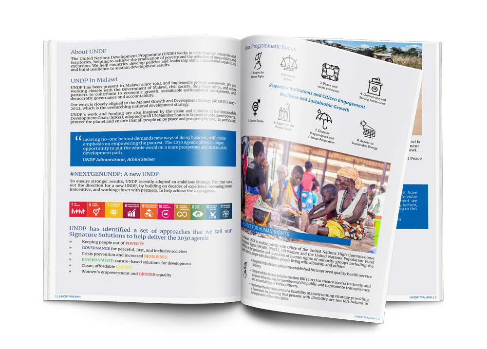 United Nations Development Programme in Malawi Factsheet, a publication design project