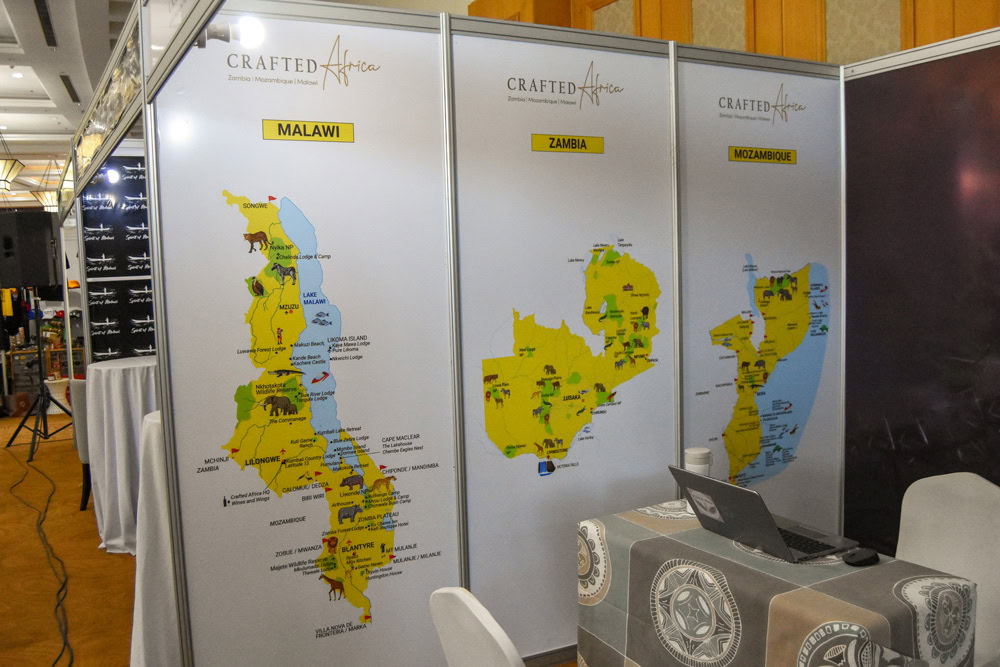 Crafted Africa pavillion at the Malawi Takulandirani Tourism Expo 2024 showing malawi zambia and mozambique