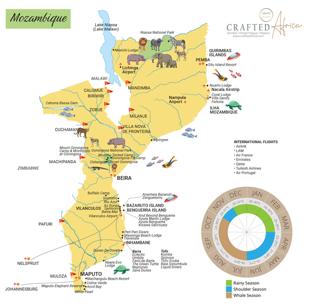 Crafted Africa map of Malawi Zambia and Mozambique map